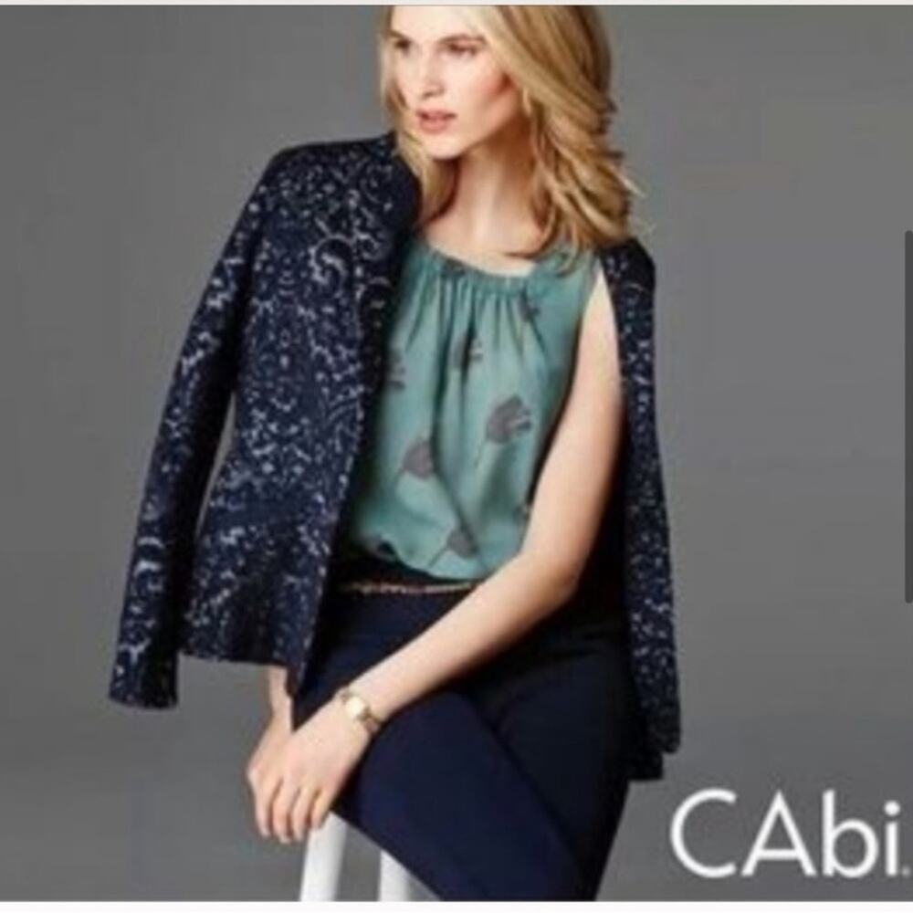 CAbi Jacquard Wool Blend Blazer Jacket Midnight Blue Size 12 - Picture 3 of 9